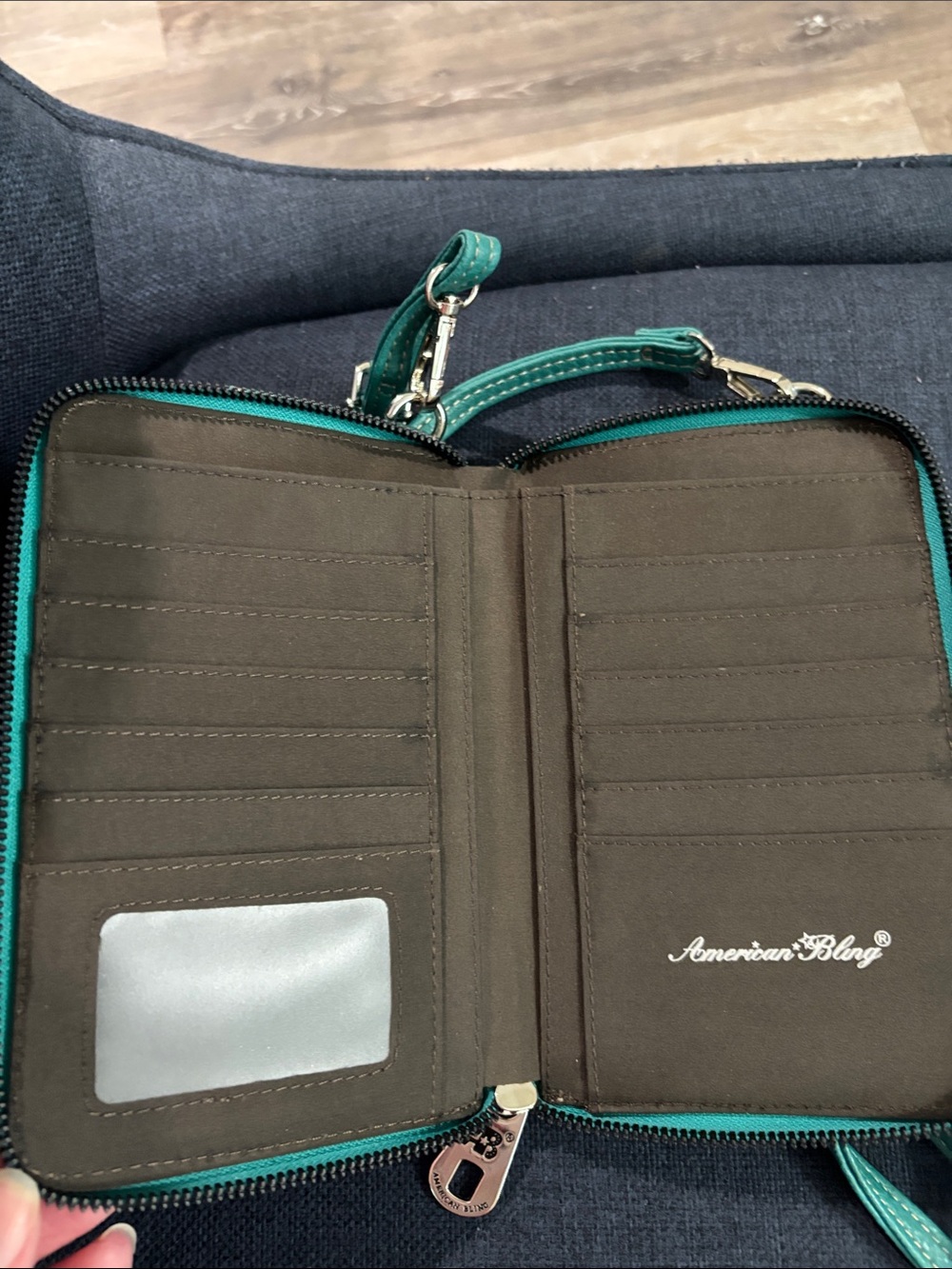 American Bling Turquoise Cross Accent Crossbody Wallet - Picture 7 of 9